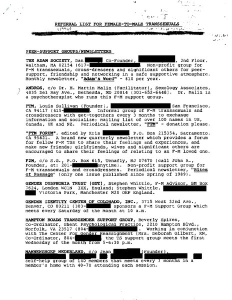 Download the full-sized image of Referral List for Female-to-Male Transsexuals