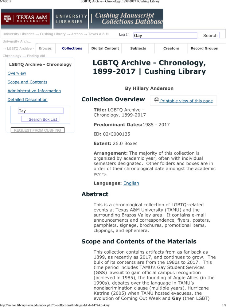 Download the full-sized PDF of LGBTQ Archive - Chronology, 1899-2017