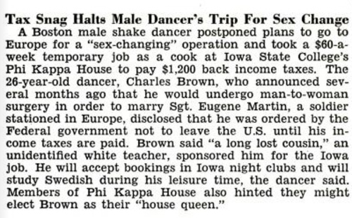 Download the full-sized image of Tax Snag Halts Male Dancer's Trip For Sex Change