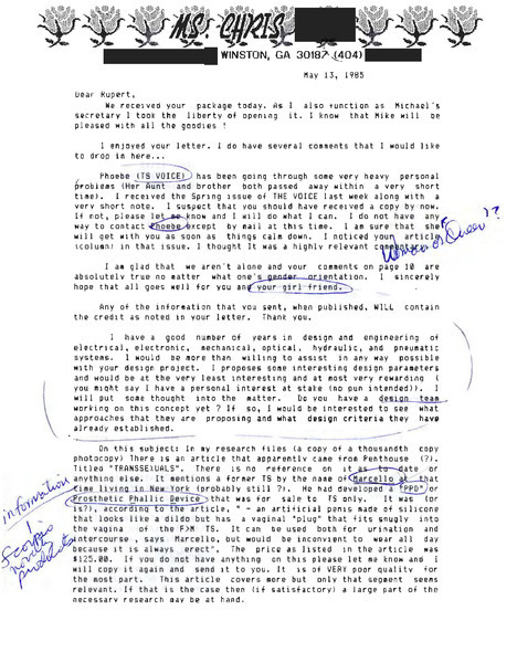 Download the full-sized image of Letter from Chris to Rupert Raj (May 13, 1985)