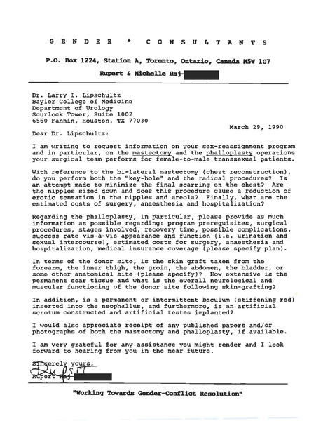 Download the full-sized PDF of Letter from Rupert Raj to Dr. Larry Lipschultz (March 29, 1990)