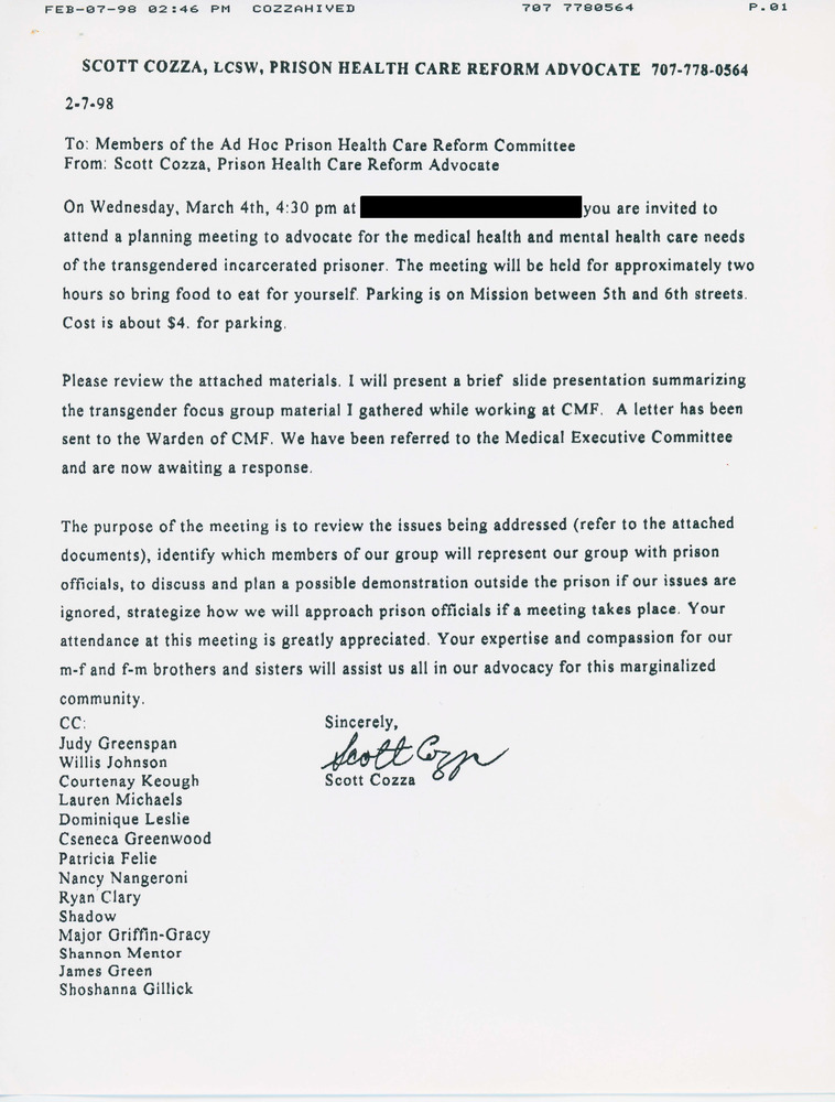 Download the full-sized PDF of Letter Reviewing Issues of Transgender People in California Prisons
