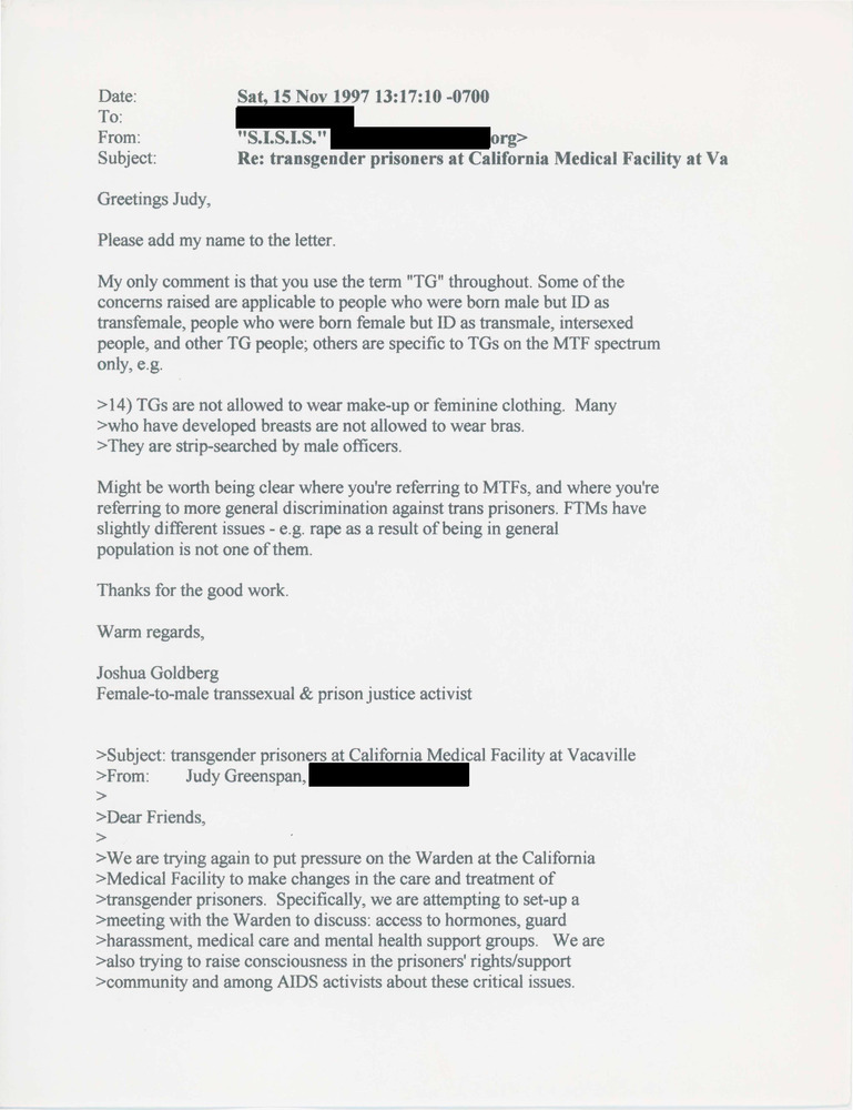 Download the full-sized PDF of Re: Transgender Prisoners at California Medical Facility at Va
