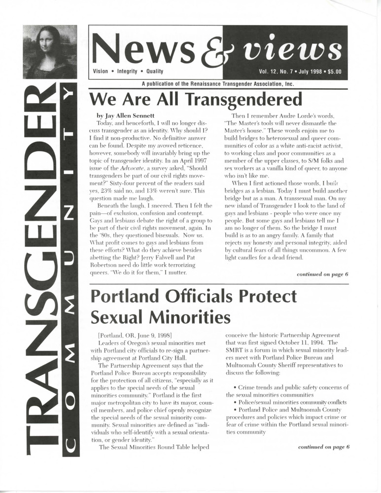 Download the full-sized PDF of Renaissance News & Views, Vol.12 No.7 (July 1998)