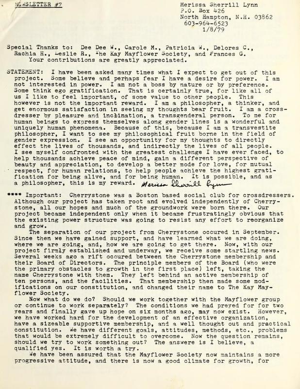 “Newsletter #7,” January 8th, 1979